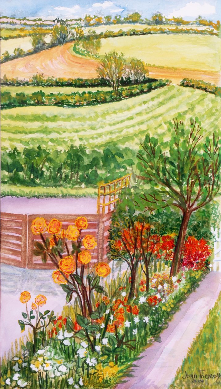 The Cottage Garden og udsigt ud over, 2000. af Joan Thewsey