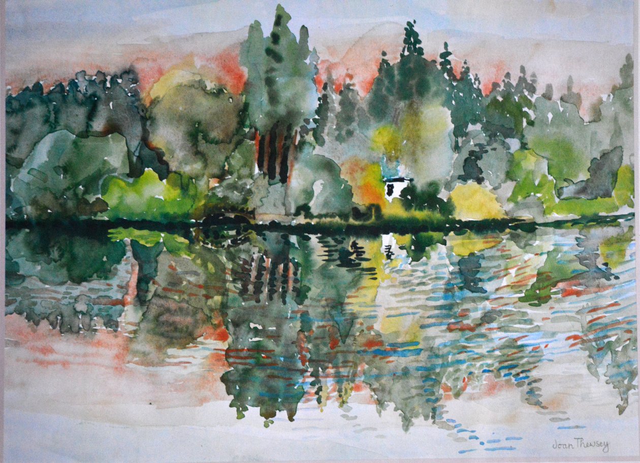Søen ved solnedgang, Bremes les Ardres, 2000, af Joan Thewsey