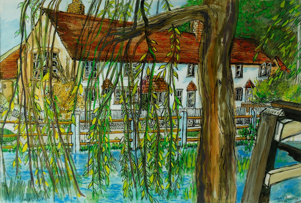 The Pond at Hedgerley (pen og blæk med gouache på papir) af Joan Thewsey