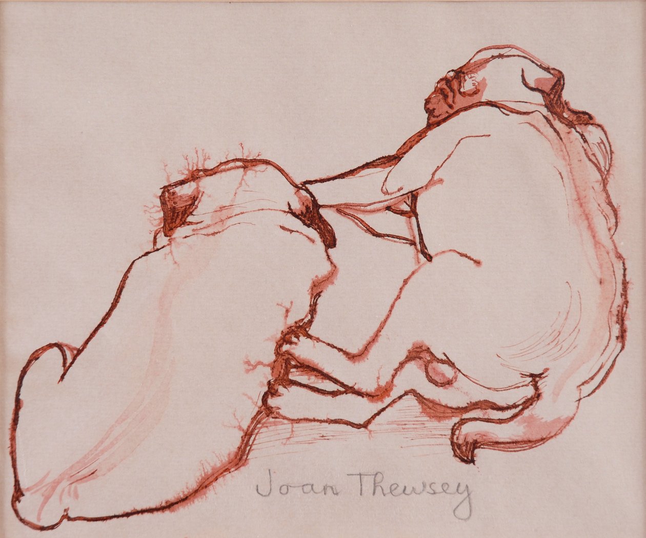 Two Pug Puppies, the brothers, 2005, (blæk på vådt papir) af Joan Thewsey