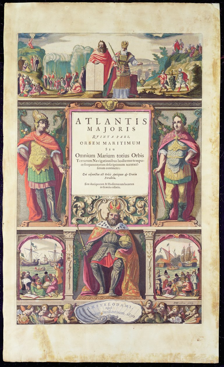 Frontispice af femte bind af Janssons Atlas Novus, udgivet i Amsterdam i 1650 af Joannes Jansson