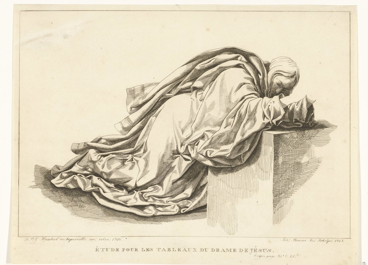 Geknielde figur Studie til malerierne af Jesu drama (titel på objekt) af Joannes Bemme