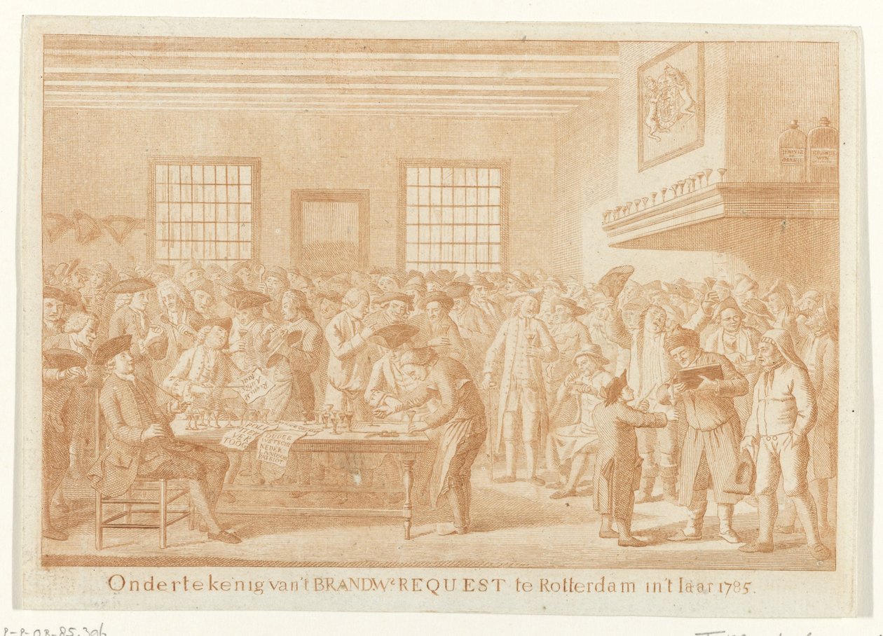Underskrivelse af Brandewijn-anmodningen i Rotterdam, 1785 Signering af Brand.W. Anmodning i Rotterdam in 