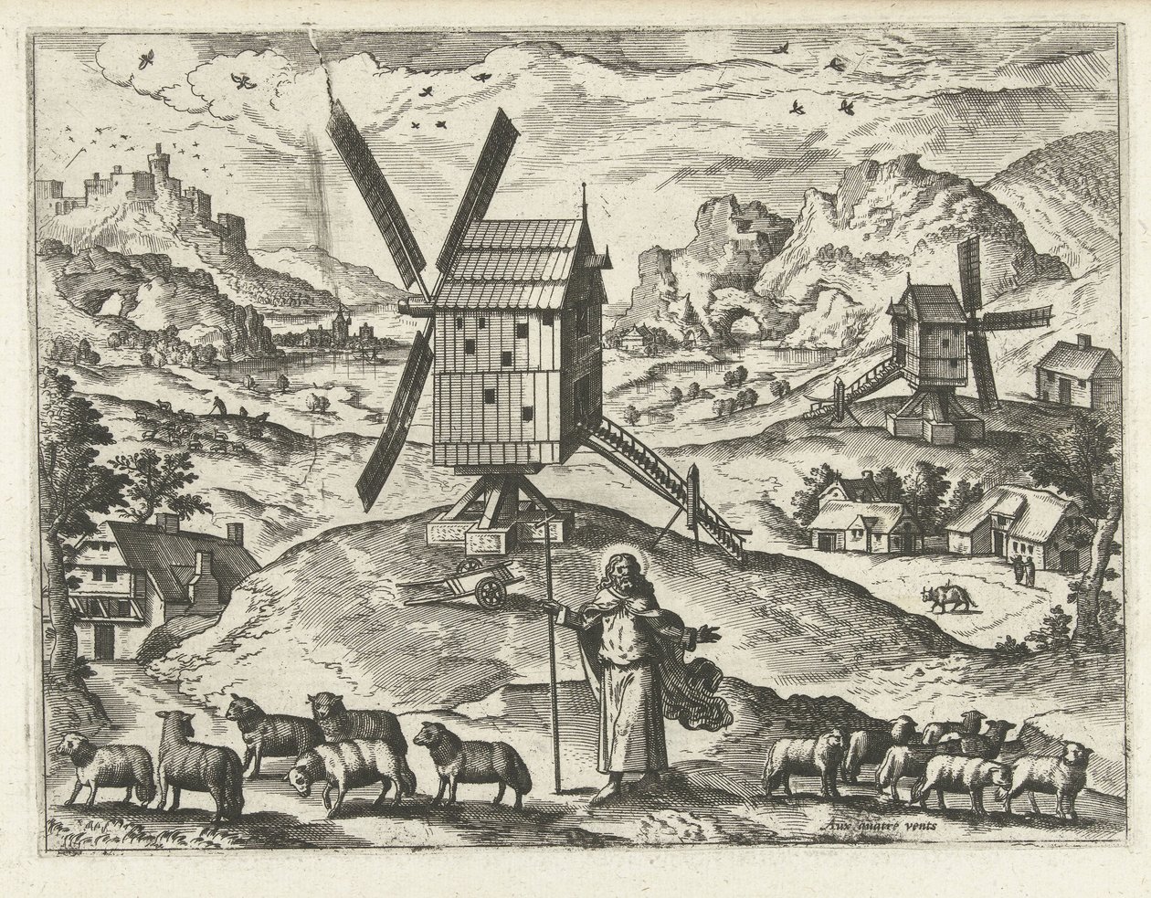 Landskab med Kristus som god hyrde Landskaber, havlandskaber og fantasifulde bylandskaber (serietitel) af Joannes van Doetechum (I) (attributed to)