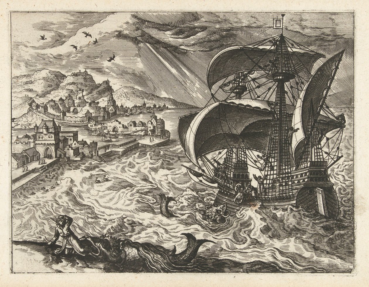 Havlandskab med Jonah og hvalen Landskaber, havlandskaber og fantasifulde bylandskaber (serietitel) af Joannes van Doetechum (I) (attributed to)