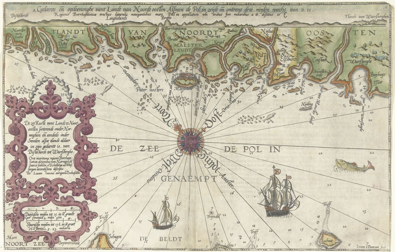 Kortlæg en del af Norges og Sveriges kyst Havet Kuste vant Landt i Nordøst sortering under Norge og delvist under Sverige (...) (titel på objekt) af Joannes van Doetechum (I)