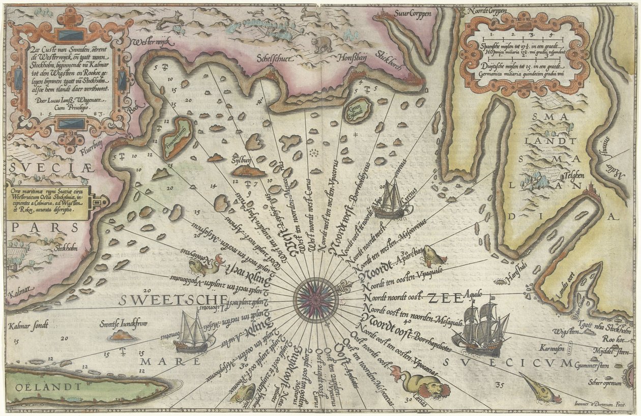 Kort over Sveriges kyst mellem Kalmar og Stockholm Sea Cover Van Sweeden, om Westerwijck og Tgatt Vann Stockholm (...) (titel på objekt) af Joannes van Doetechum (I)