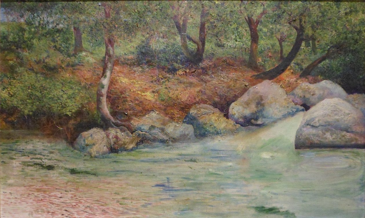 Paisaje con bosque y rio English: Landskab med skov og flod af Joaquín Clausell