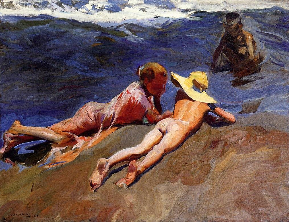 På sandet, Valencia -stranden af Joaquín Sorolla