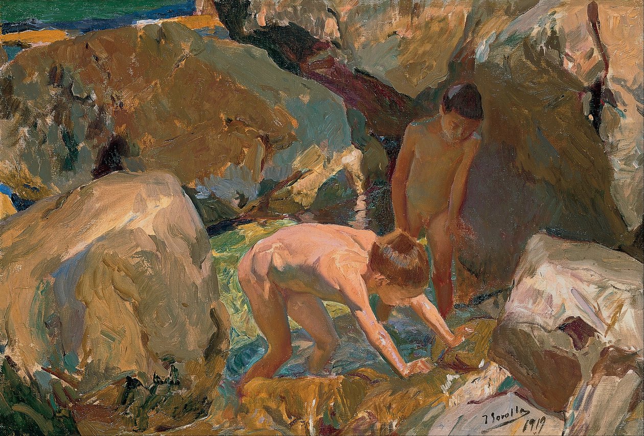 Børn på jagt efter skaldyr af Joaquín Sorolla