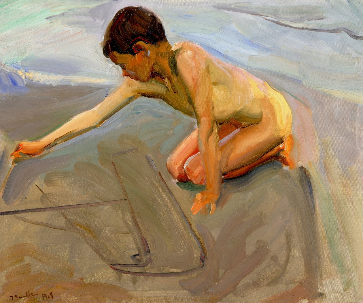 Tegning i sandet af Joaquín Sorolla