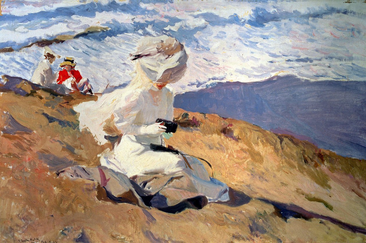 På stranden ved Biarritz, 20. århundrede (olie på lærred) af Joaquin Sorolla