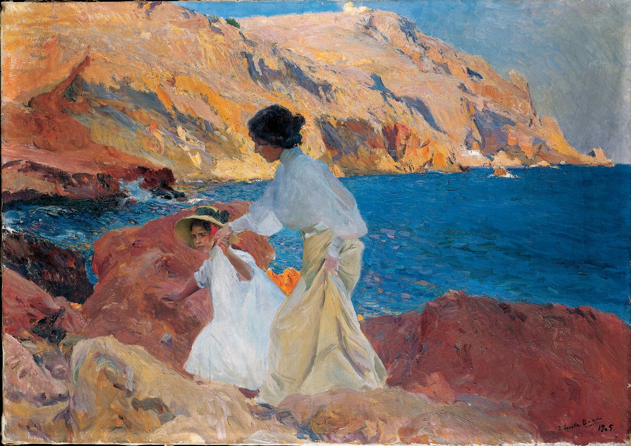 Clotilde og Elena on the Rocks, Javea, 1905 af Joaquín Sorolla