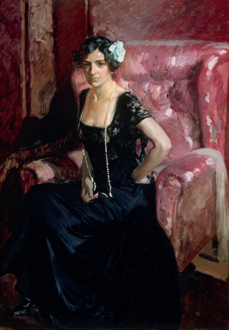 Clotilde i en aftenkjole af Joaquín Sorolla