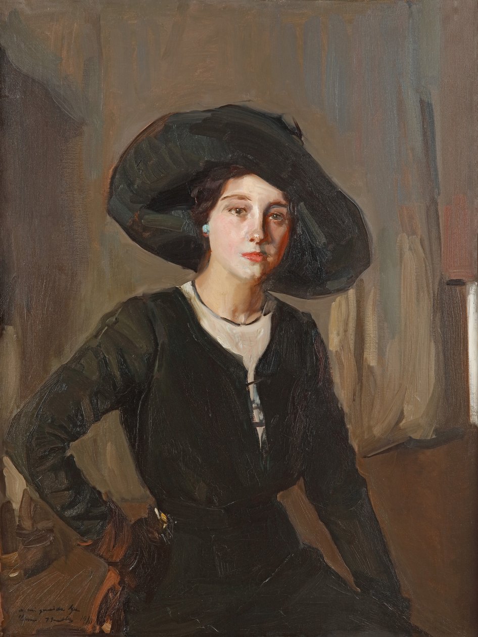 Elena i sort hat, 1910. af Joaquín Sorolla