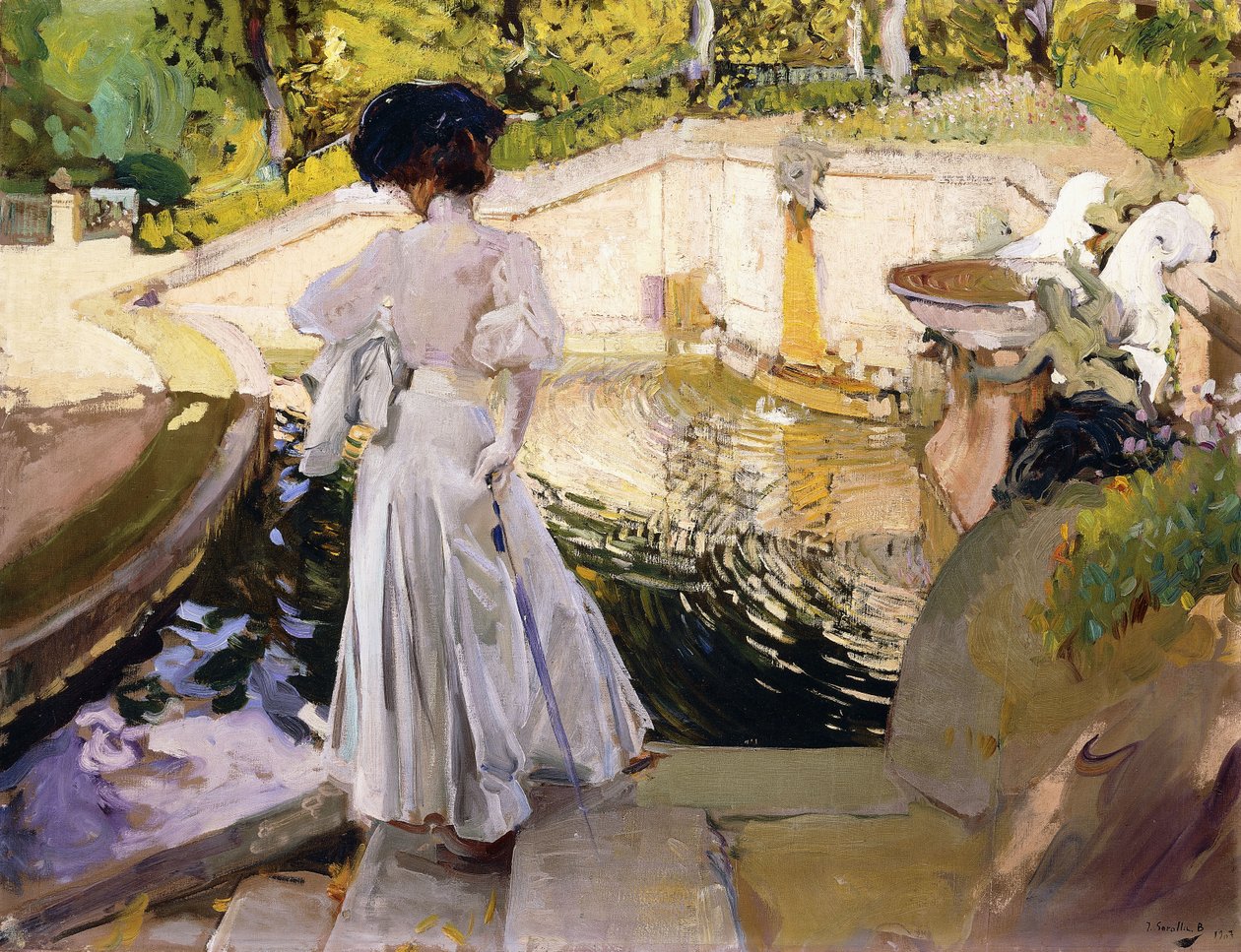 Maria ser på fiskene, Granja, 1907 af Joaquín Sorolla