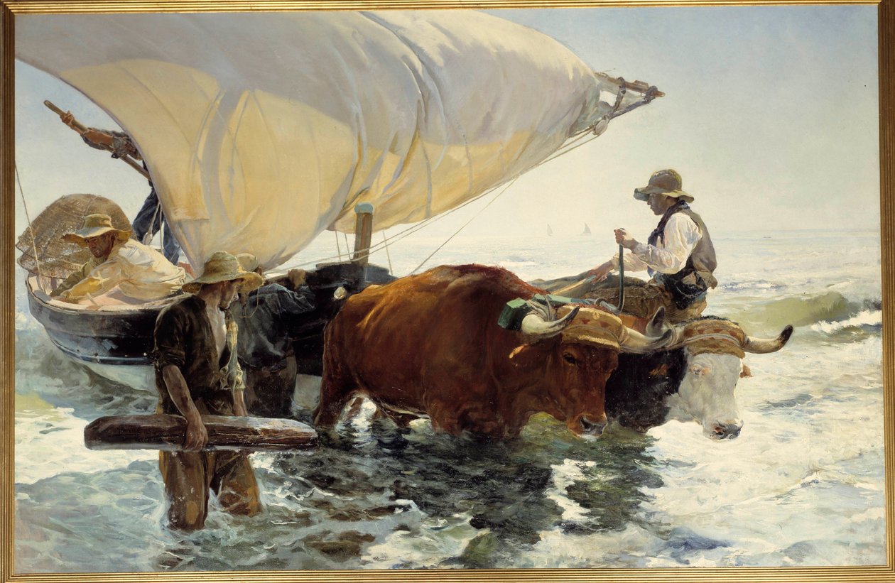 Tilbage fra fiskeri, bugsering af båden Maleri af Joaquin Sorolla y Bastida (1863-1923) Søn. 2,6x3,2 m. 1800-tallets Paris, musee d