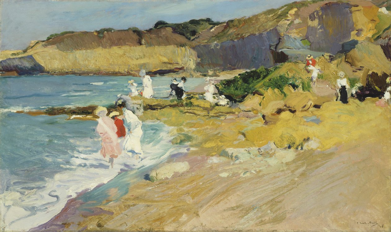 Rocks at the Lighthouse, Biarritz af Joaquin Sorolla y Bastida