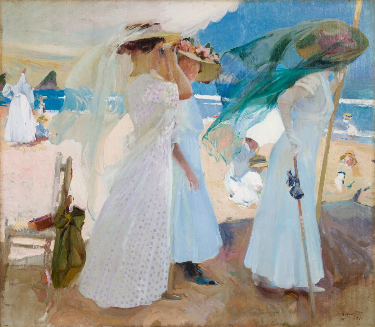 Under markisen, Zarautz af Joaquin Sorolla y Bastida