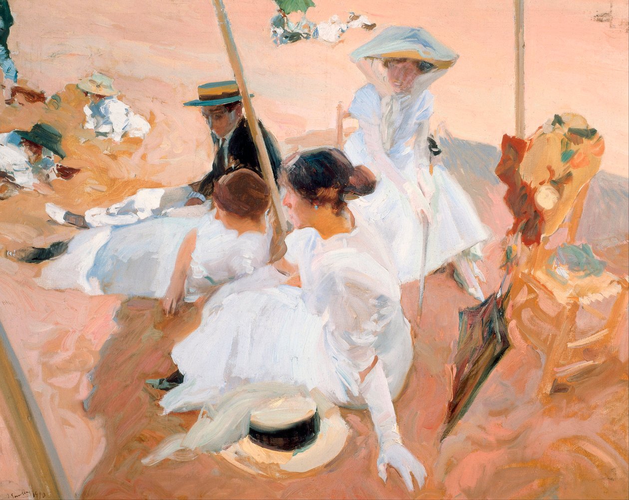 Under parasollen, på stranden ved Zarautz af Joaquin Sorolla y Bastida