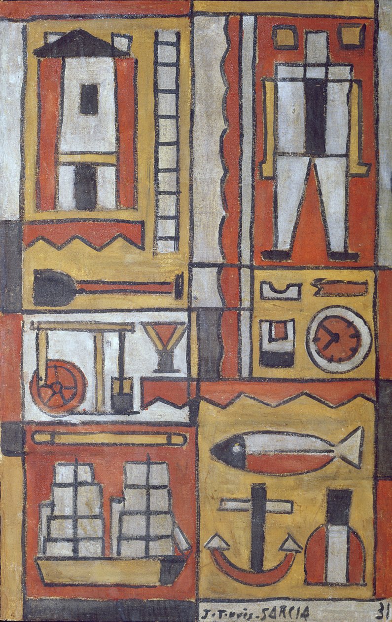 Konstruktiv (tempera på lærred) af Joaquin Torres Garcia