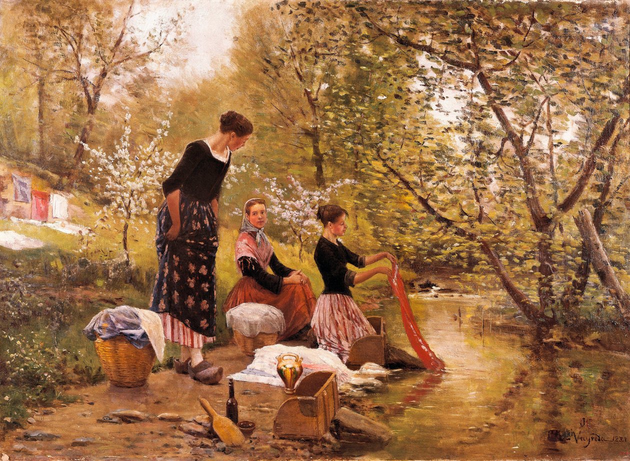 "The Washerwomen" maleri af Joaquim Vayreda i Vila (1843-1894). 1883 af Joaquin Vayreda