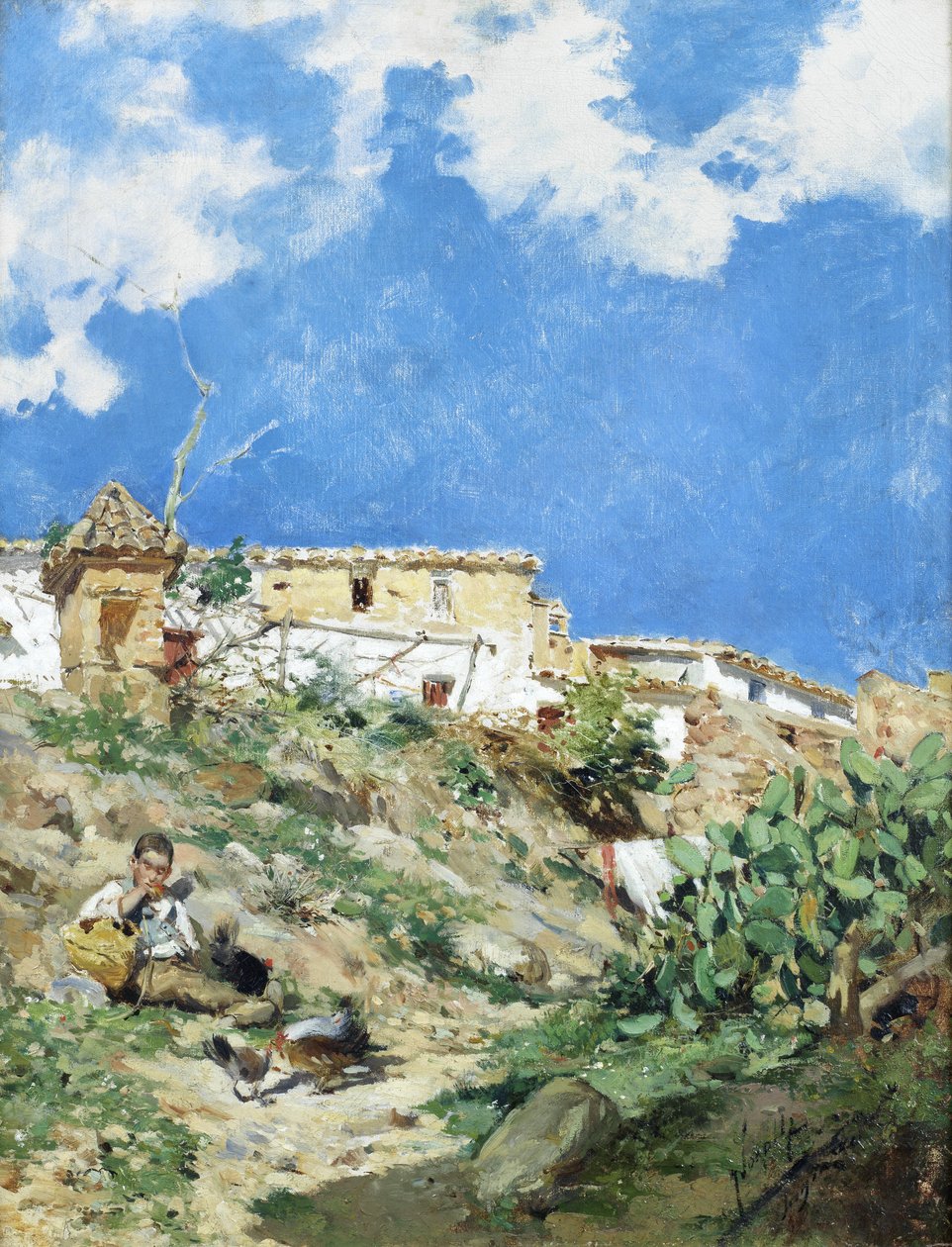 Et landskab med figur i Sagunto Valencia af Joaquín Sorolla