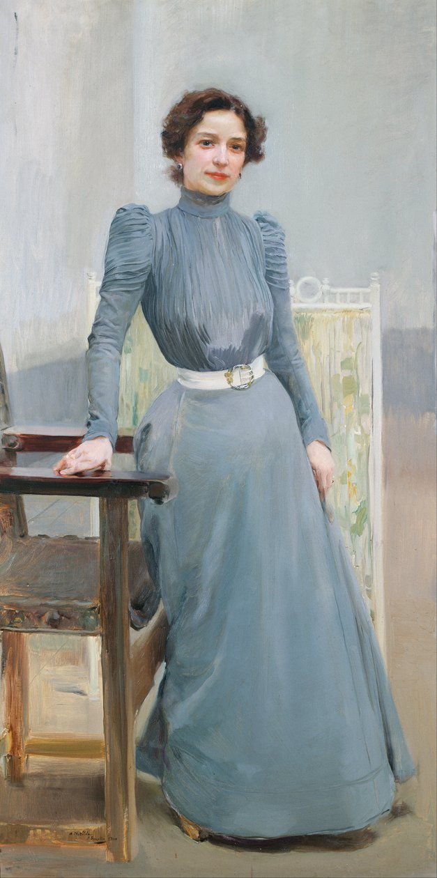 Clotilde i grå kjole af Joaquín Sorolla