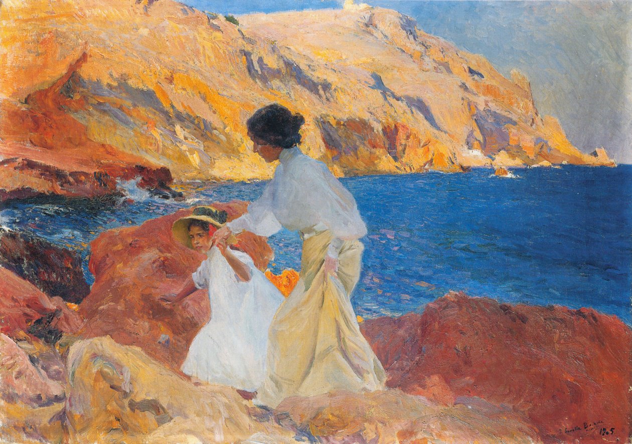 Clotilde og Elena på klipperne af Joaquín Sorolla