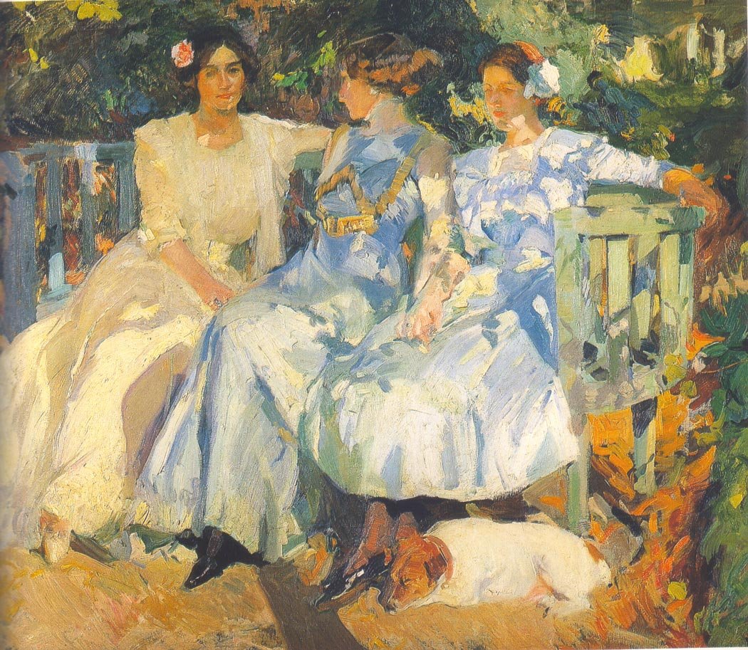 Min kone og døtre i haven af Joaquín Sorolla