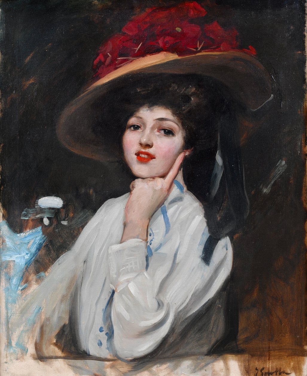 Portræt af en ung kvinde i hat, menes at være Raquel Meller af Joaquín Sorolla