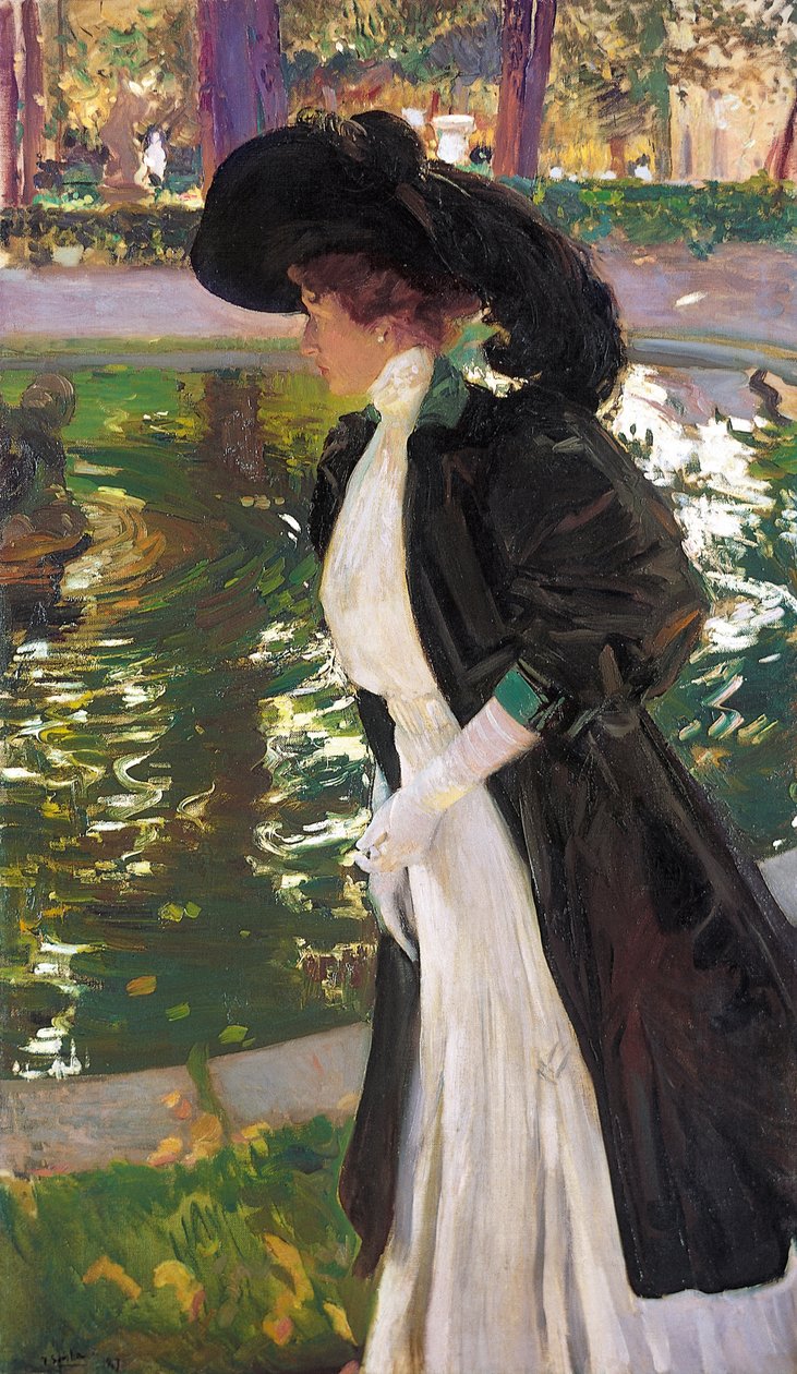 Clotilde slentrer i La Granjas haver, 1907. af Joaquín Sorolla