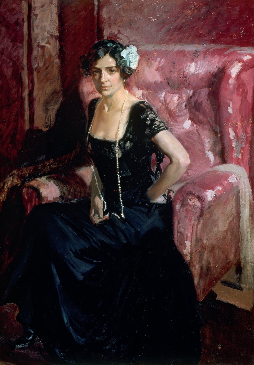 Clotilde i en aftenkjole af Joaquín Sorolla