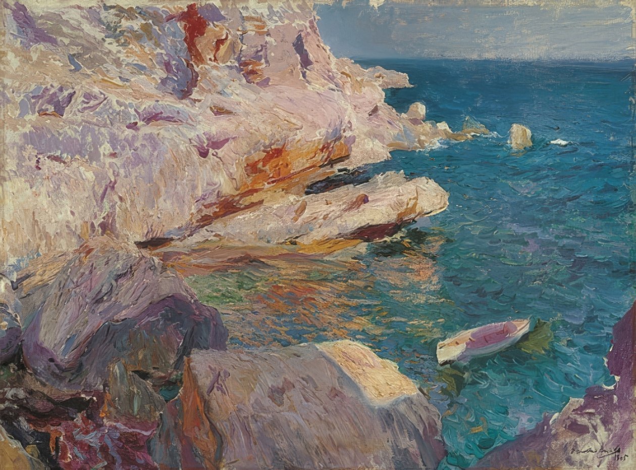 Jávea klipper med hvid båd. 1905 af Joaquín Sorolla