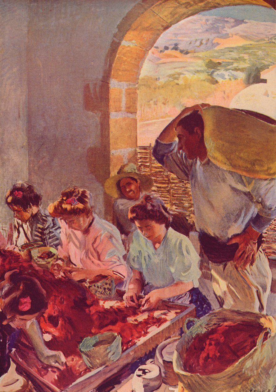 Tilberedning af tørre druer, 1890, c1932 af Joaquín Sorolla
