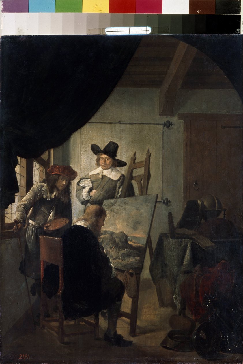 ""Besøg i atelieret hos en maler i Holland"" (Besøg i en kunstners atelier) Maleri af Job Adriaensz Berckheyde (1630-1693) 1659 Eremitagemuseet, Sankt Petersborg, Rusland. af Job Berckheyde