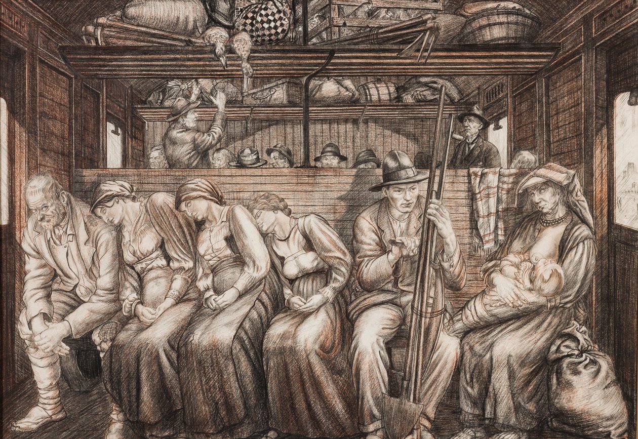 Italian Harvesters Travelling, ca. 1924 (blyant og kridt på papir) af Job Nixon