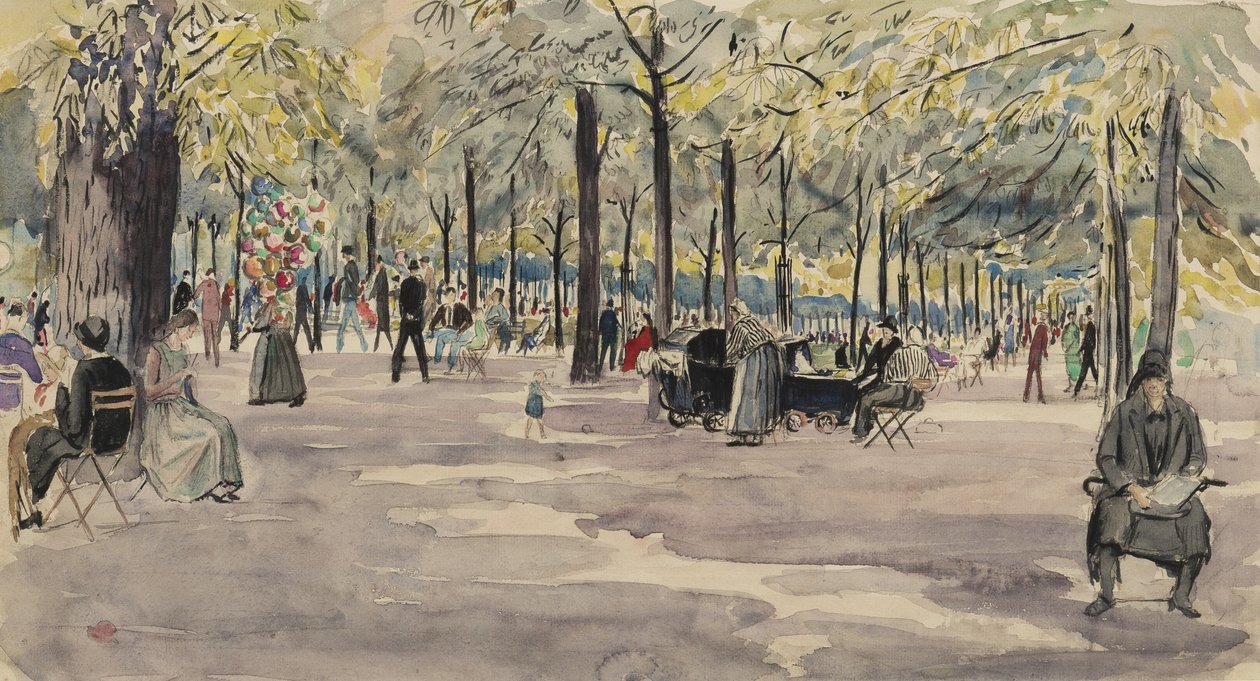 The Tuileries Gardens, Paris, ca. 1925 (blæk & wc på papir) af Job Nixon