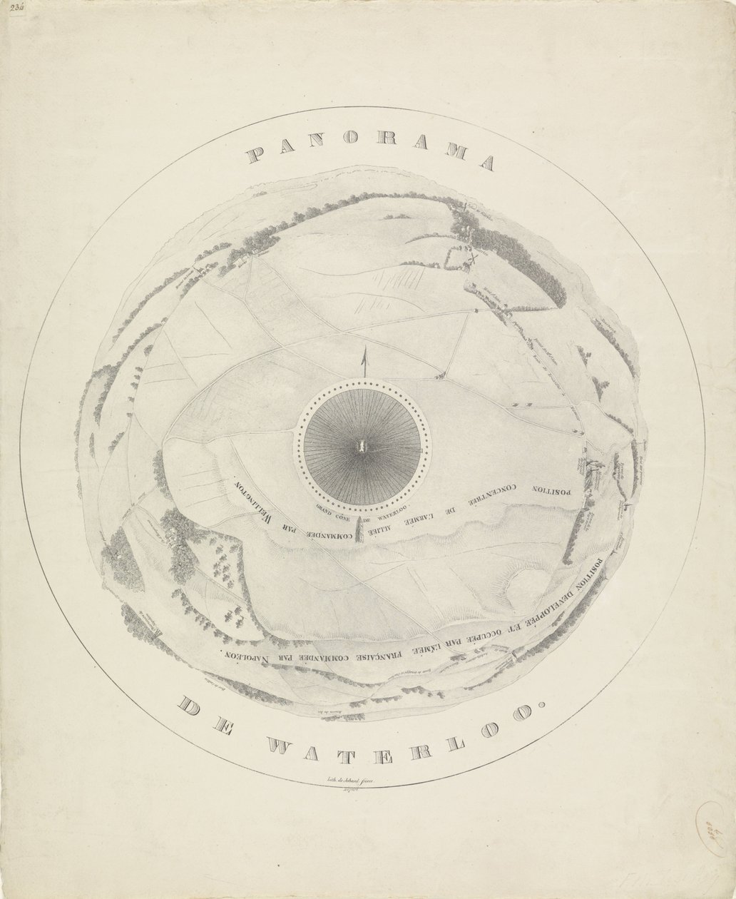 Panorama over slagmarken i Waterloo, 1815 Panorama de Waterloo (titel på objekt) af Jobard frères