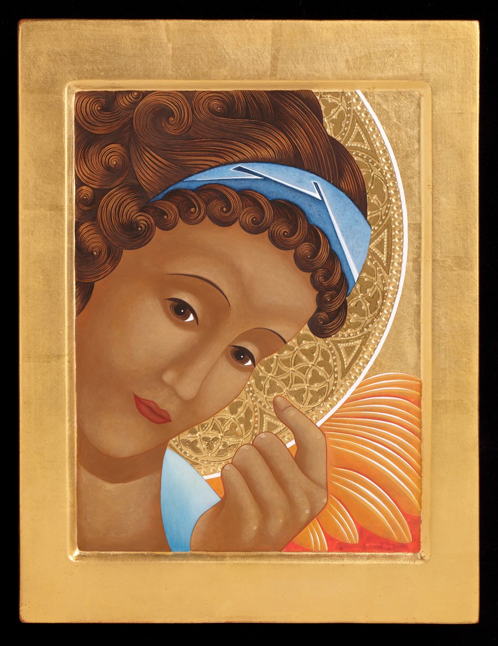 Gabriel, 2015 (æggetempera og 24k guld på træ) af Jodi Simmons