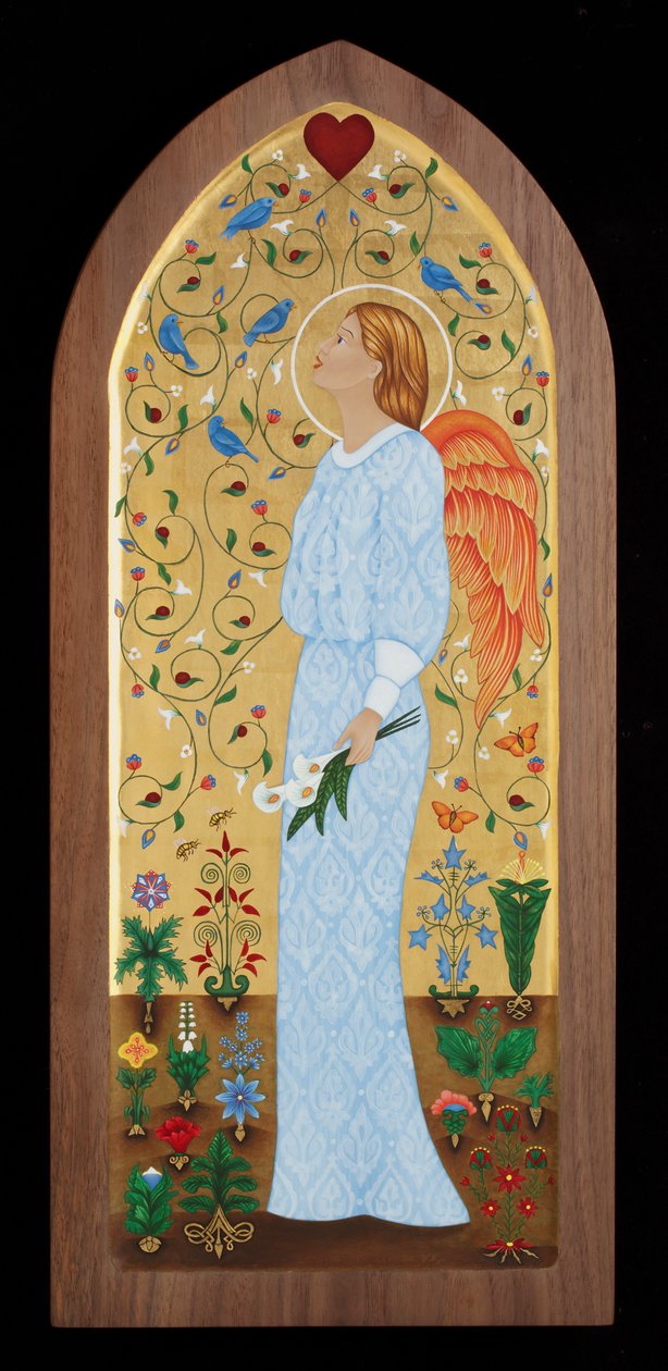 Garden Angel, 2015 (æggetempera og 24k guld på træ) af Jodi Simmons