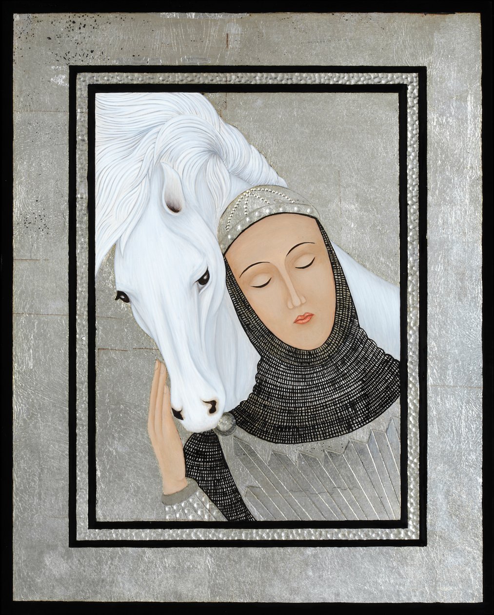 Joan Gathers Strength, 2017 (æggetempera og sterlingsølv på træ) af Jodi Simmons
