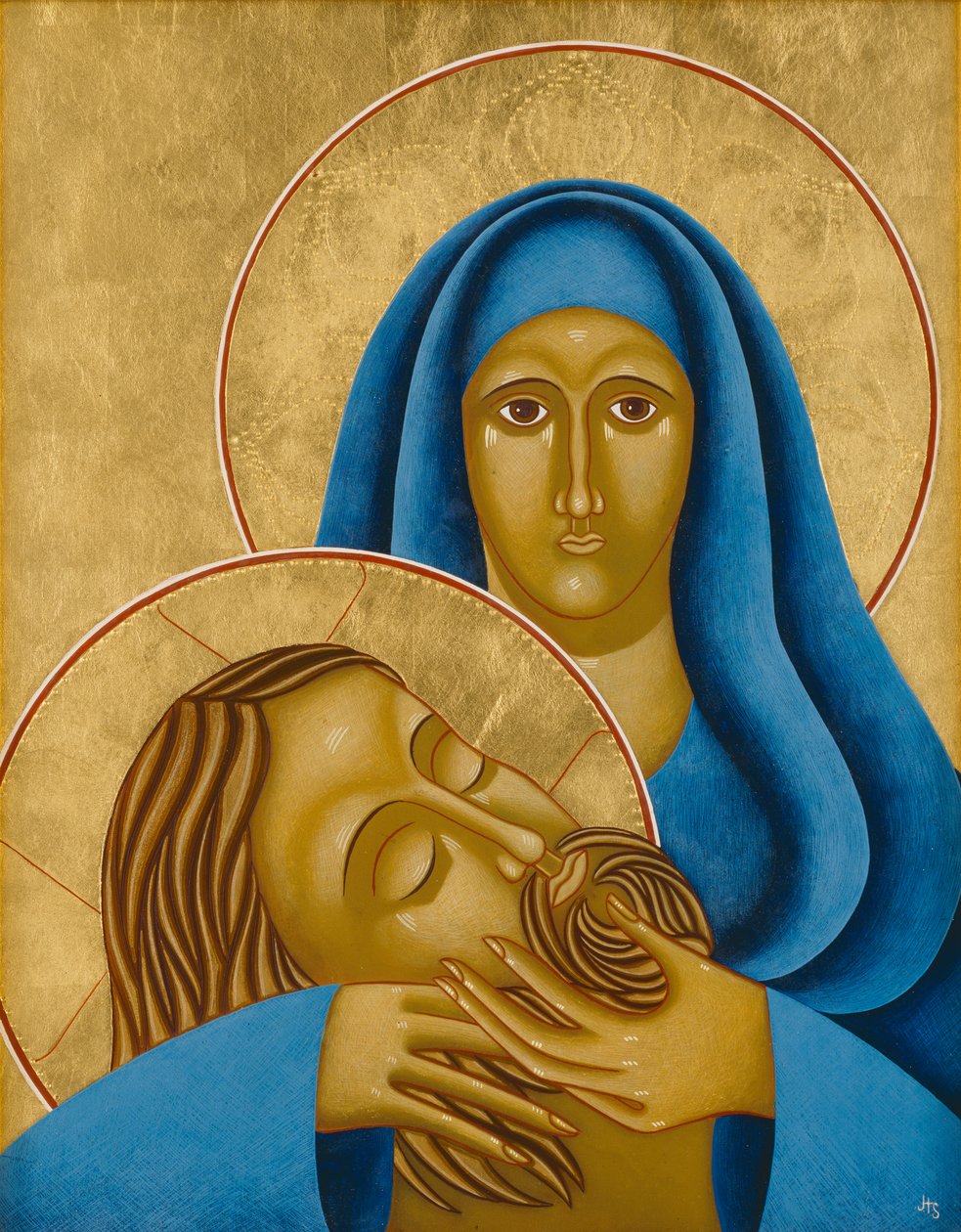 Pieta, 2004 (æggetempera og 24k guld på træ) af Jodi Simmons