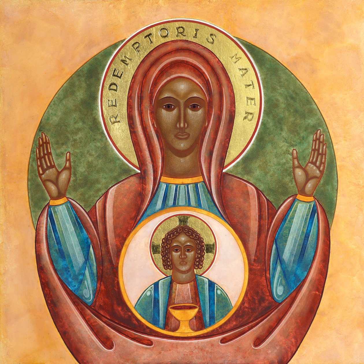 Redemptoris Mater, 2010 (æggetempera og 24k guld på træ) af Jodi Simmons