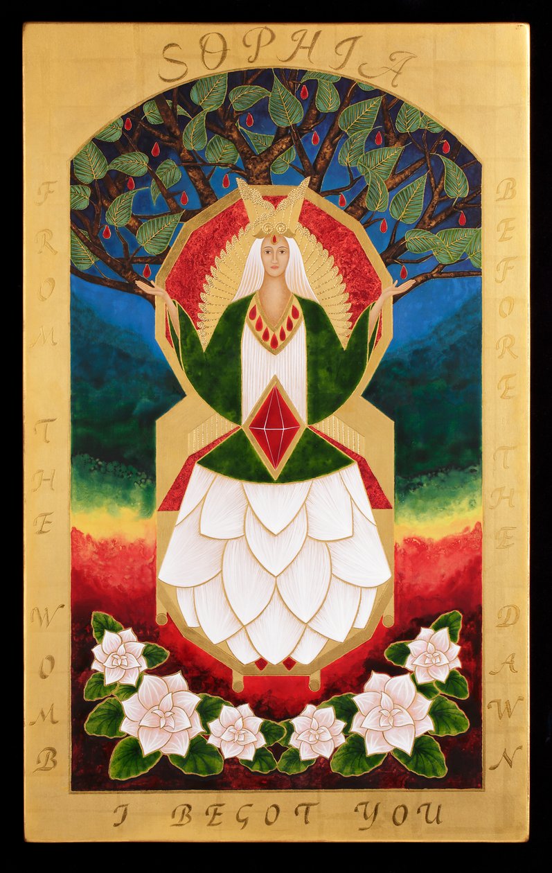 Sophia, 2015 (æggetempera og 24k guld på træ) af Jodi Simmons