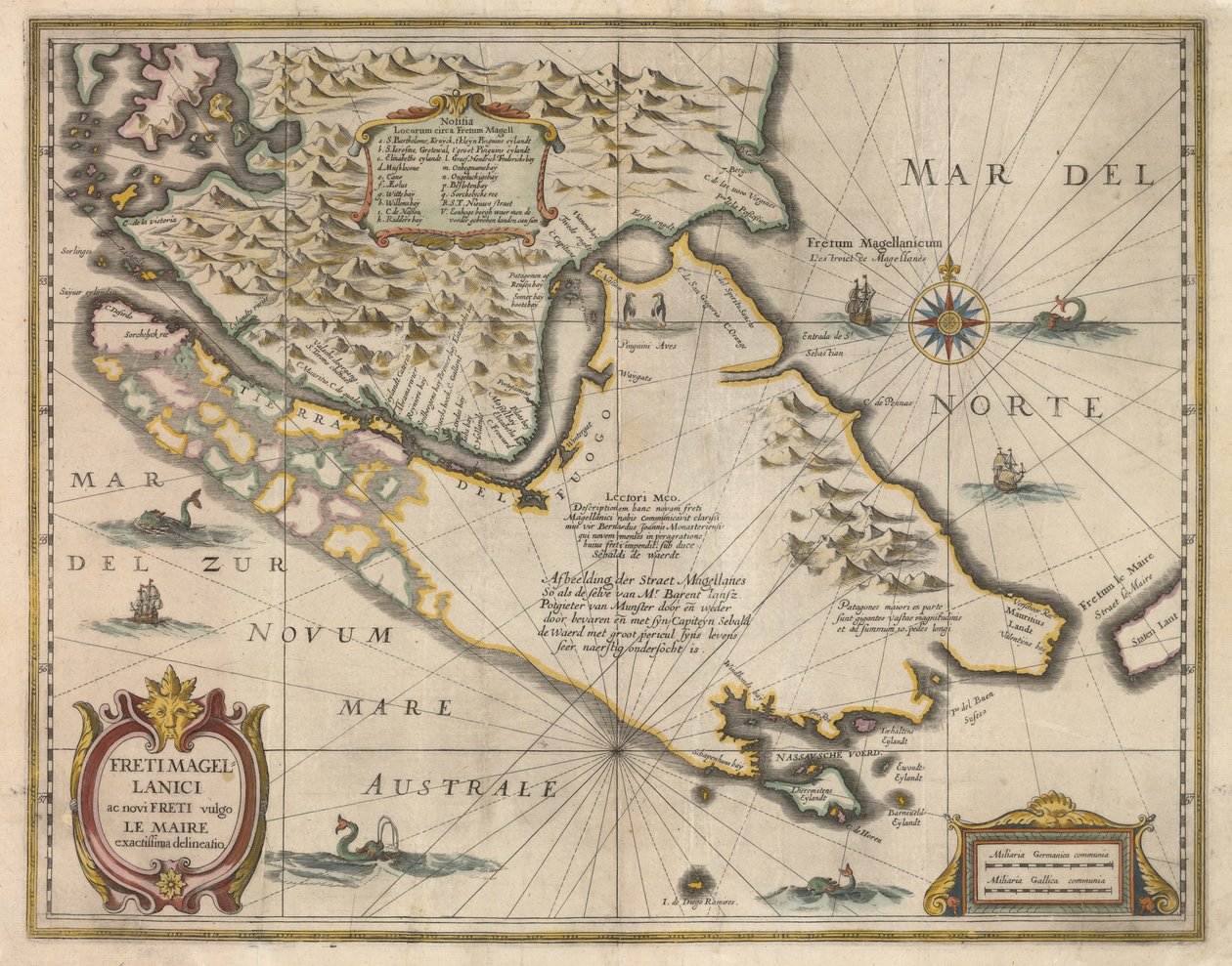Den mest nøjagtige afgrænsning af Magellanske Strædet og det nye Stræde, almindeligvis kendt som Le Maire, ca. 1630 af Jodocus Hondius