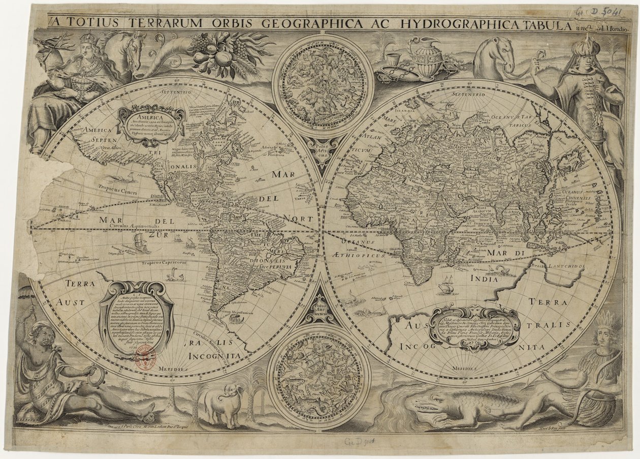 Kort over verden, 1631 af Jodocus Hondius