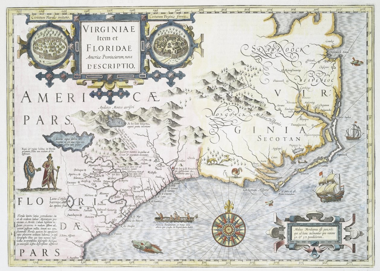 En ny beskrivelse af provinserne Virginia og Florida i Amerika, 1636 af Jodocus Hondius