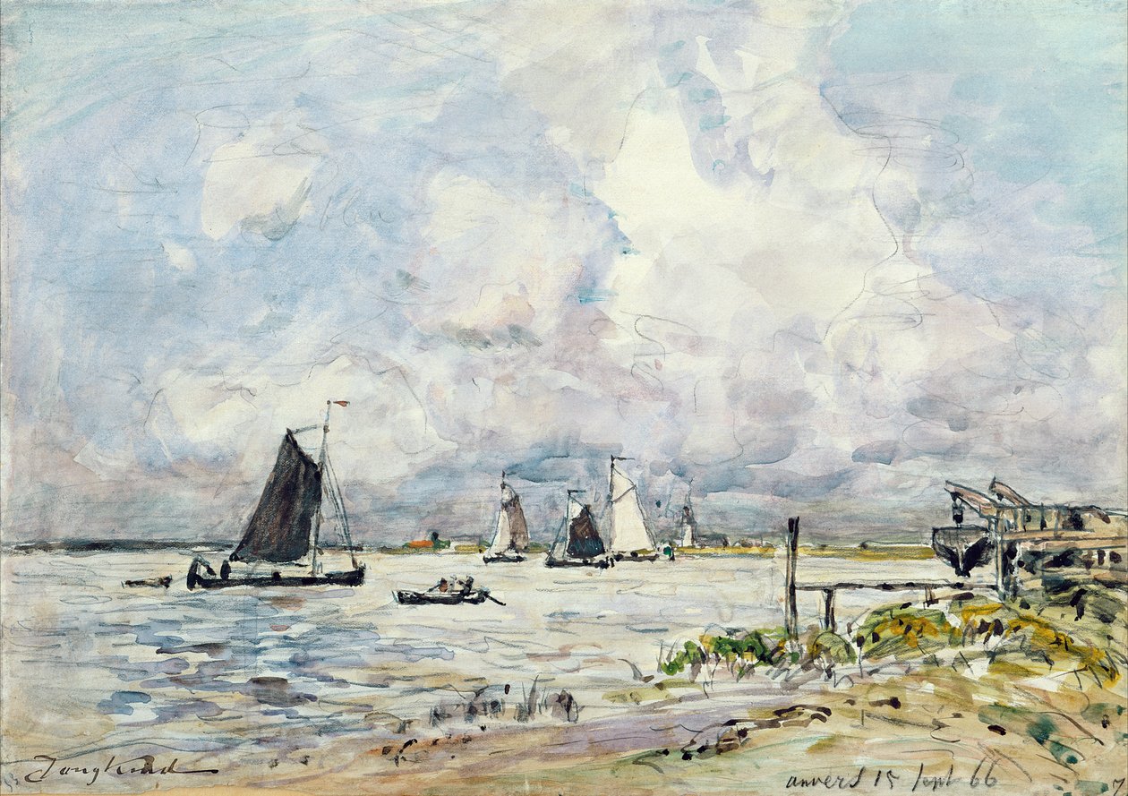 A Landing Stage on the Escaut, 1866 af Johan Barthold Jongkind