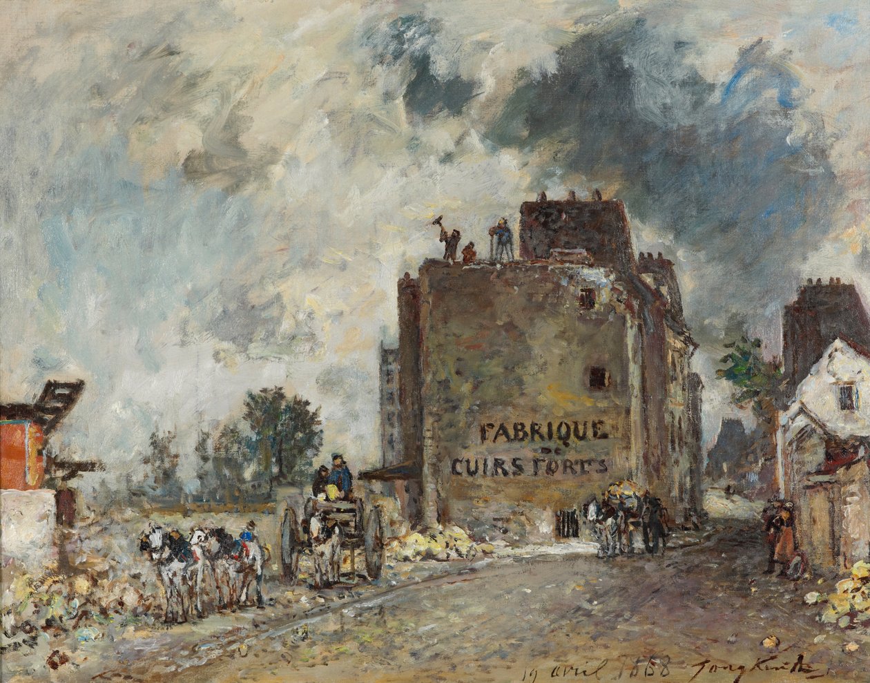 Nedrivningsarbejde i Rue des Franc-Bourgeois St. Marcel af Johan Barthold Jongkind